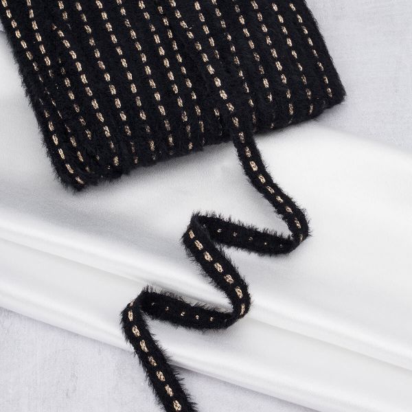 Тесьма отделочная твидовая 20 мм / 82.29 метра, пушистая с люрексом, черный, 3Al287