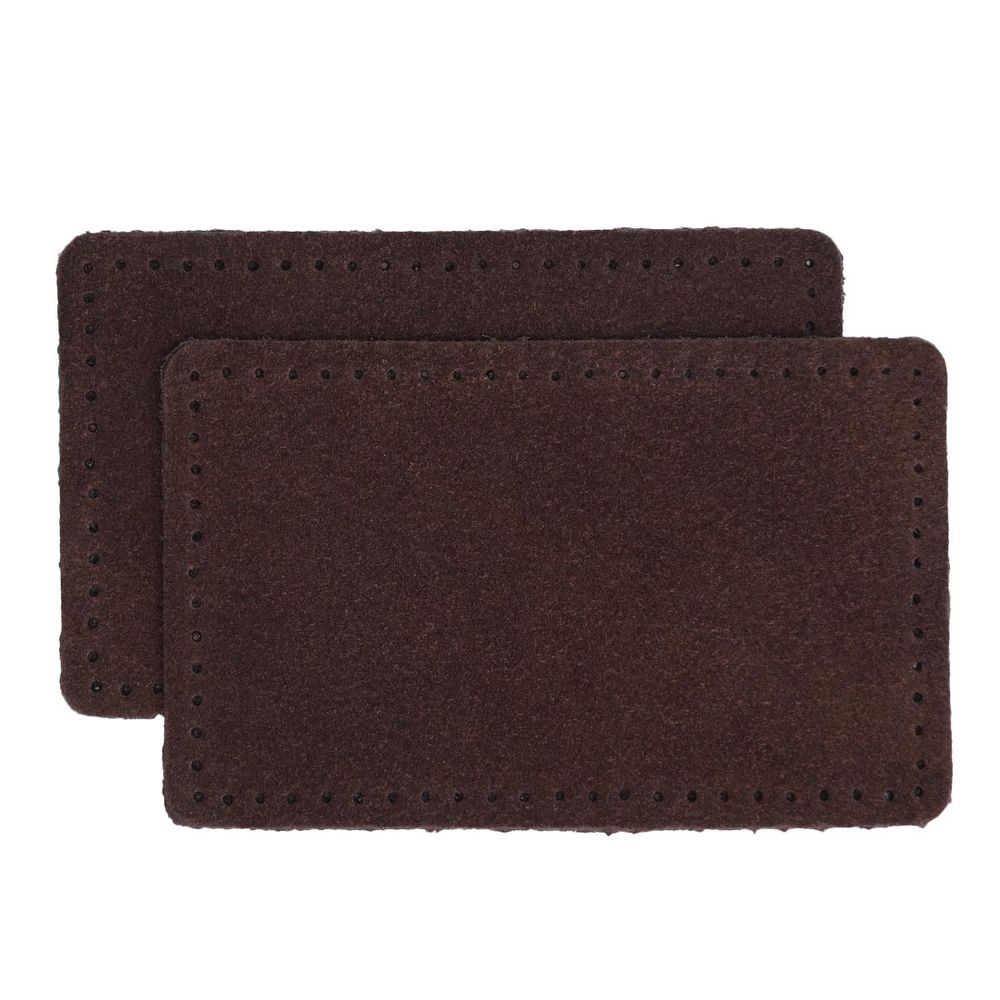 Заплатки пришивные из замши, прямоугольник 6х9,6см с перфорацией, 2 шт, 100% кожа, 21 темно-коричневый, 59113