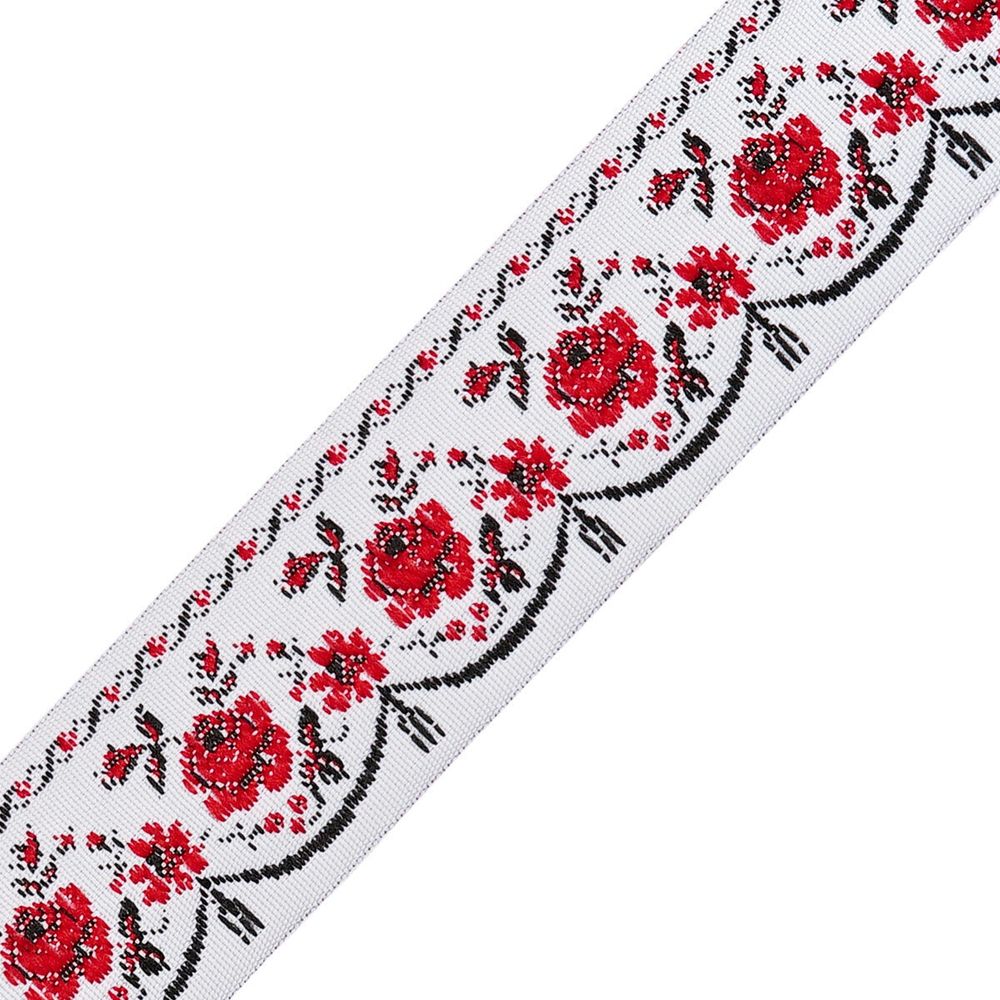 Лента (тесьма) жаккардовая 25.0 мм / 20±1 метров, белый/красный, с19198