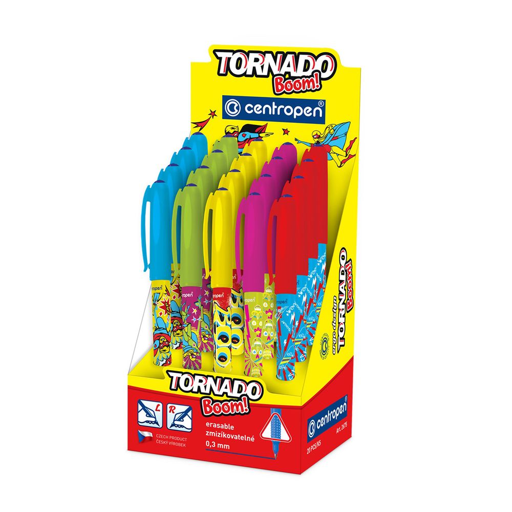 Ручка роллер ⌀0.5 мм, 0.3 мм, 20 шт, 2675/20 boom ассорти цвет чернил: синий, Centropen Tornado Boom 2675/20