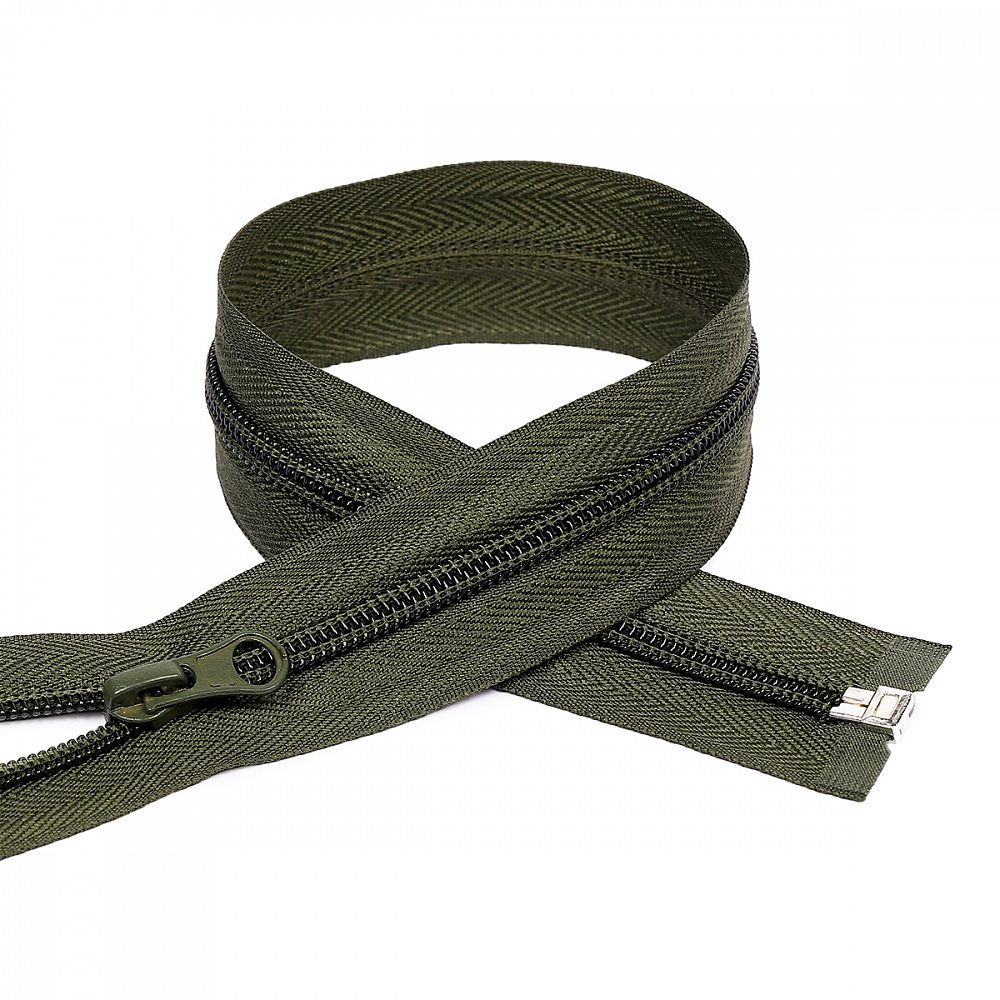 Молния спираль (витая) Т5 (5 мм) 1 зам., разъем., 85 см, цв.F327 оливковый уп.50 шт Молния спираль (витая) Т5 (5 мм) 1 зам., разъем., 85 см, цв.F327 оливковый уп.50 шт