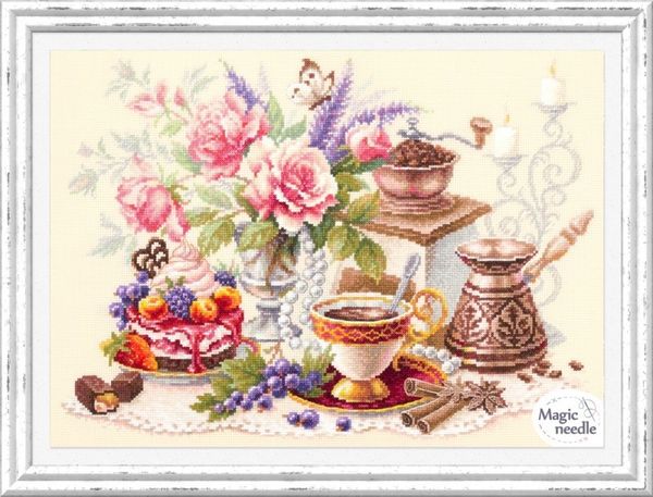 Набор для вышивания нитками Чудесная игла, На чашечку кофе? 40х28 см