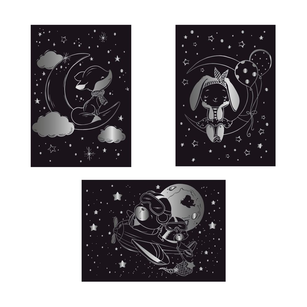 Набор для творчества Гравюра мини Мечтатели (серебро), 10х15 см, 1х3 шт, Hobbius GHPM-20