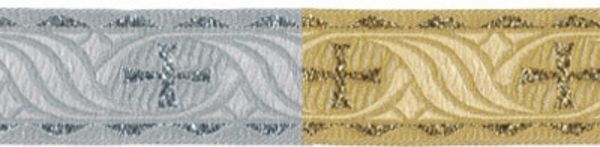 Лента (тесьма) жаккардовая 20.0 мм / 10±0.5 метров, (галун православный), серебро, Gamma TRJ-67