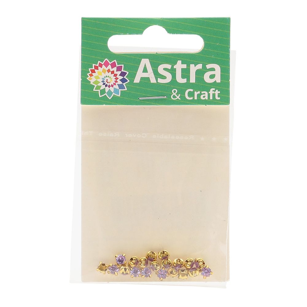 Хрустальные стразы в цапах круглые (золото) сиреневый 4х4 мм, 20 шт/упак. Astra&Craft, ЗЦ018НН44