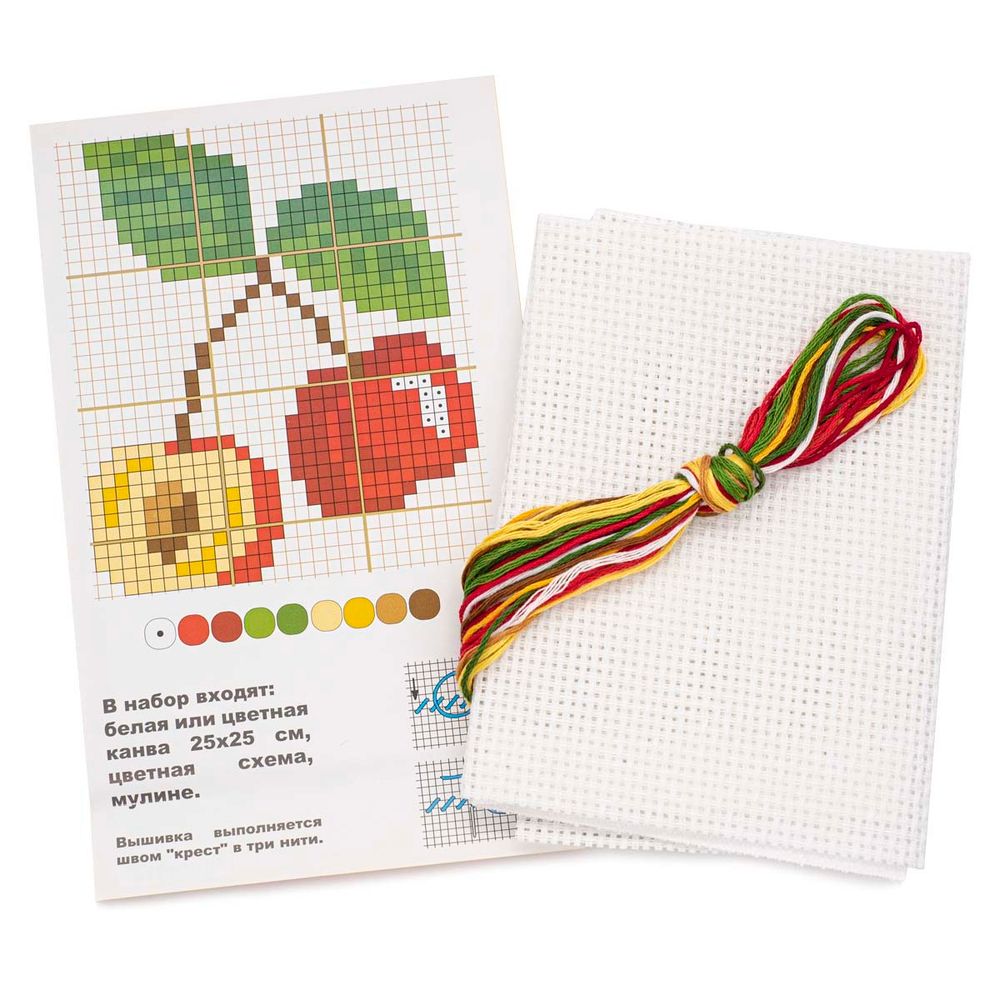 Набор для вышивания нитками РС Студия, Вишенки 8х8 см