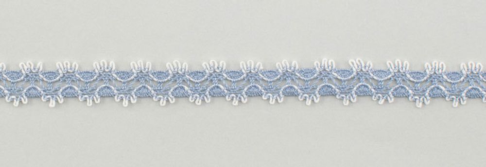 Кружево вязаное (тесьма) 11.0 мм голубой с белым, 30 метров, IEMESA
