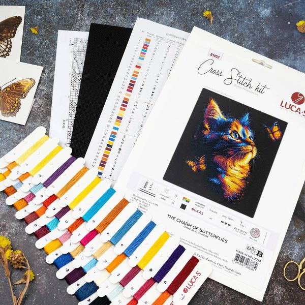Набор для вышивания нитками Luca-S, Очарование бабочек, 25х30см