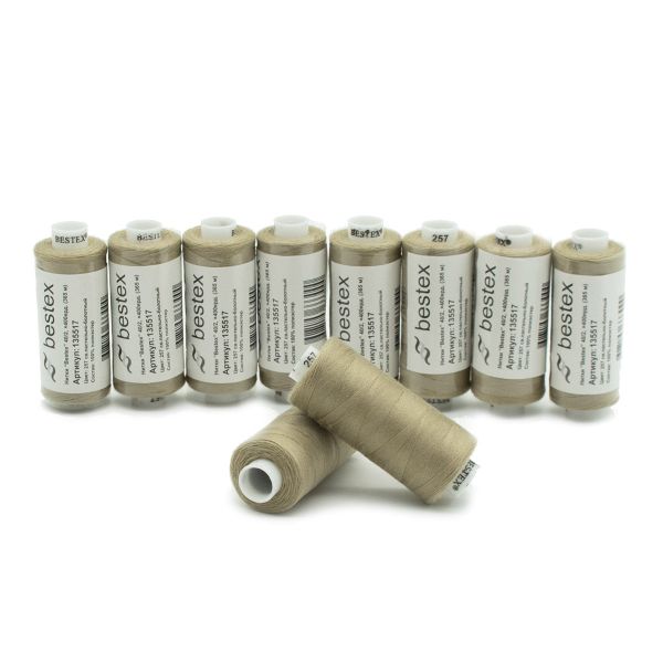Нитки швейные бытовые Bestex 40/2, 365 м (400 ярд) / 10 кат., 257 античный бежевый