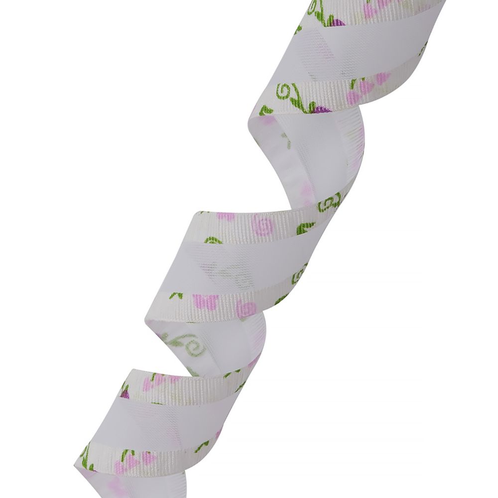 Тесьма отделочная Завитки, 25 мм, 25 м, 02 белый/фиолетовый