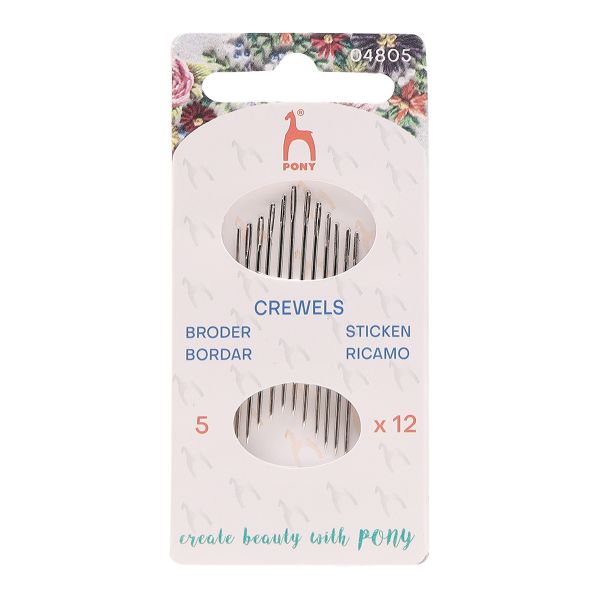 Иглы ручные для вышивания с серебряным ушком Crewels №5, 12 шт, PONY, 04805