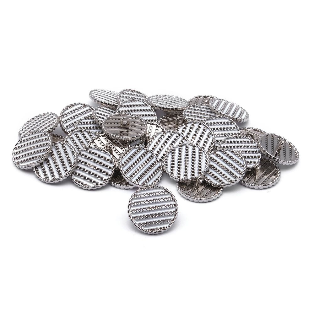 Пуговицы на ножке Твидовая 36L (23мм), металл (White/S (белый/серебро)), ME-651, 36 шт