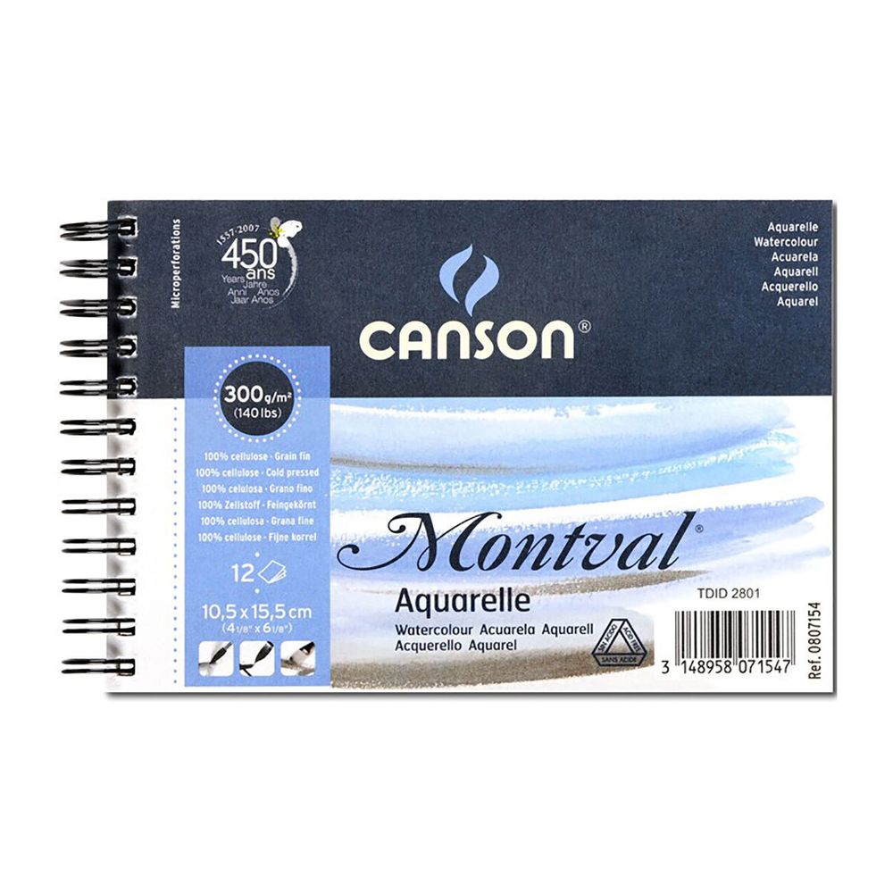 Альбом для акварели 300 г/м², 10.5х15.5 см, на спирали 12 л, мелкозернистая, Canson C200807154