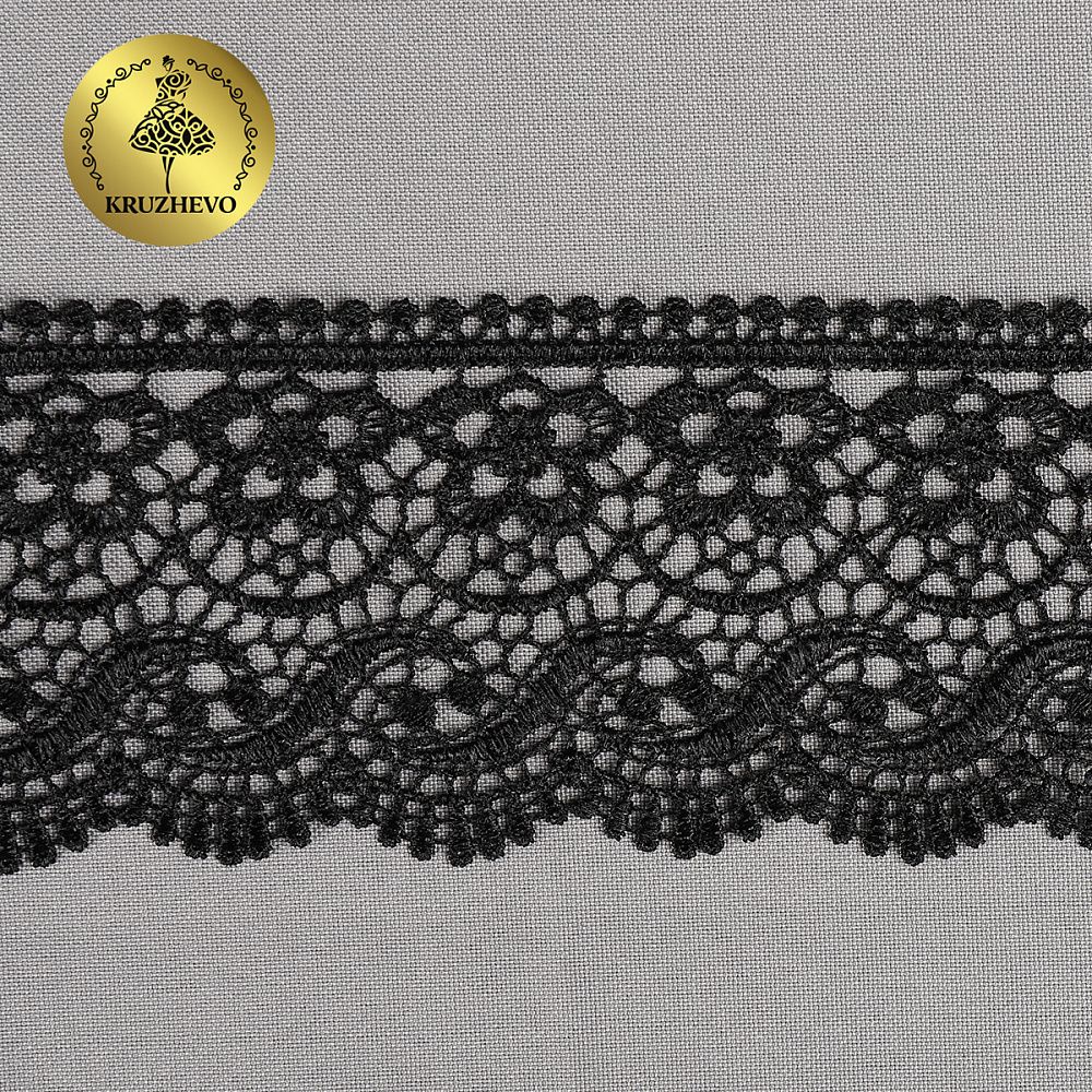 Кружево гипюр (плетёное) 65 мм / 13.71 метров, TBY 8GB014, цв.черный