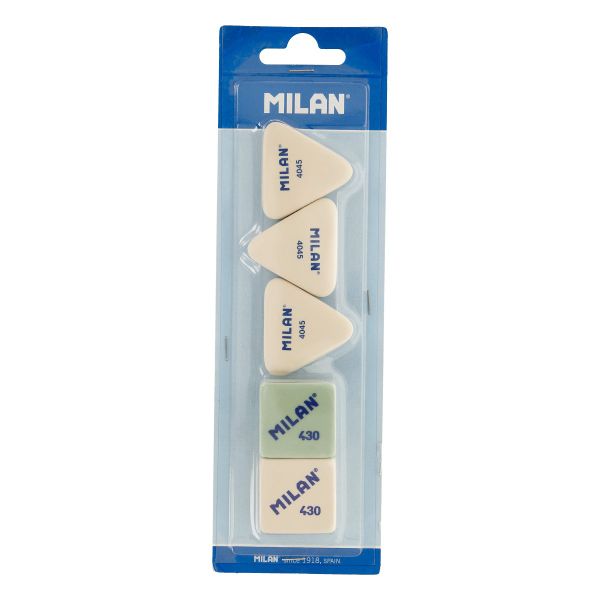 Набор 3 треугольных ластика 4045 + 2 ластика 430 в блистере, BMM10045, Milan