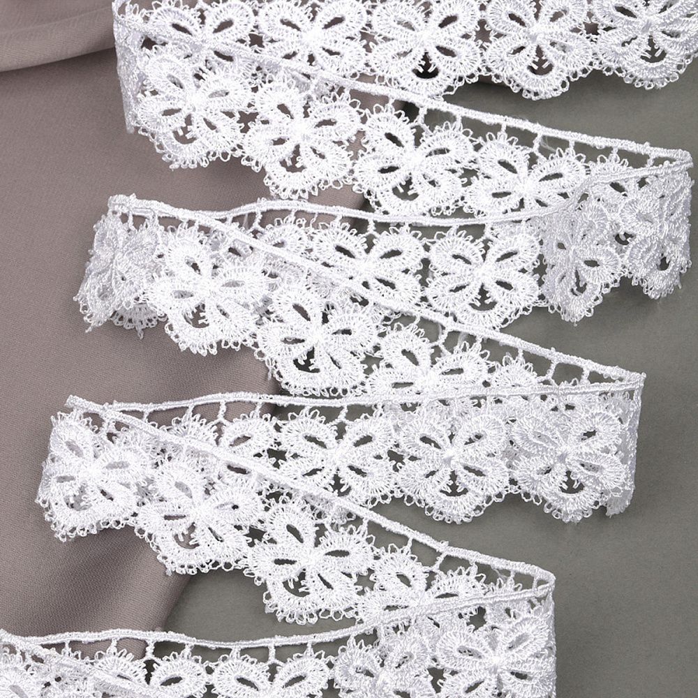 Кружево гипюр (плетёное) 30 мм, диз. 128, цв.1 белый, уп. 9 м, Kruzhevo