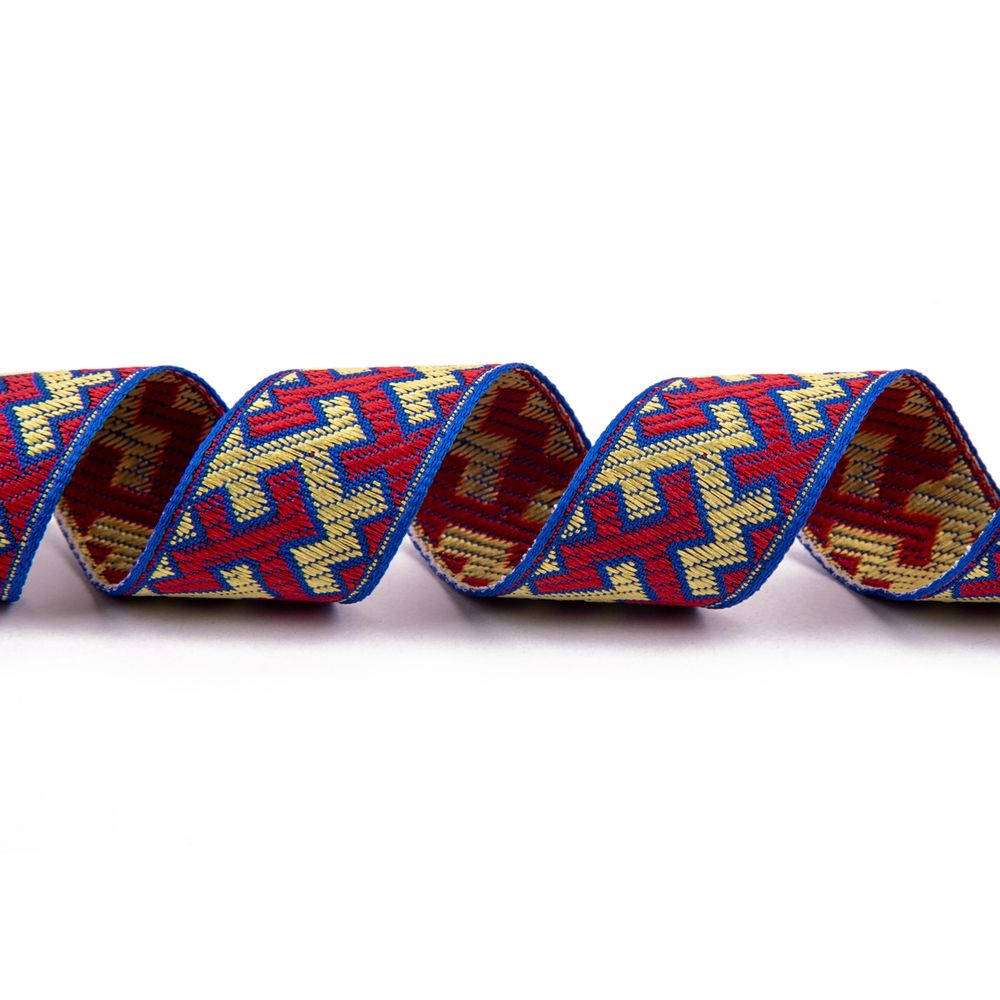 Лента (тесьма) жаккардовая 24.0 мм / 25±1 метров, Орнаменты и узоры народов севера, синий-желтый-красный, Gamma С3772Г17 рис.9615