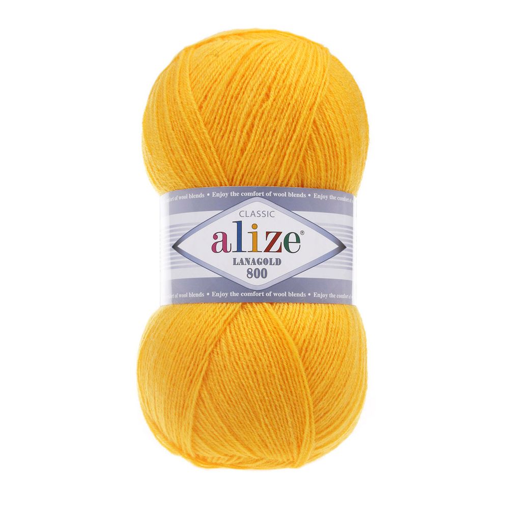 Пряжа Alize (Ализе) Lana Gold 800 / уп.5 мот. по 100 г, 730м, 216 желтый А