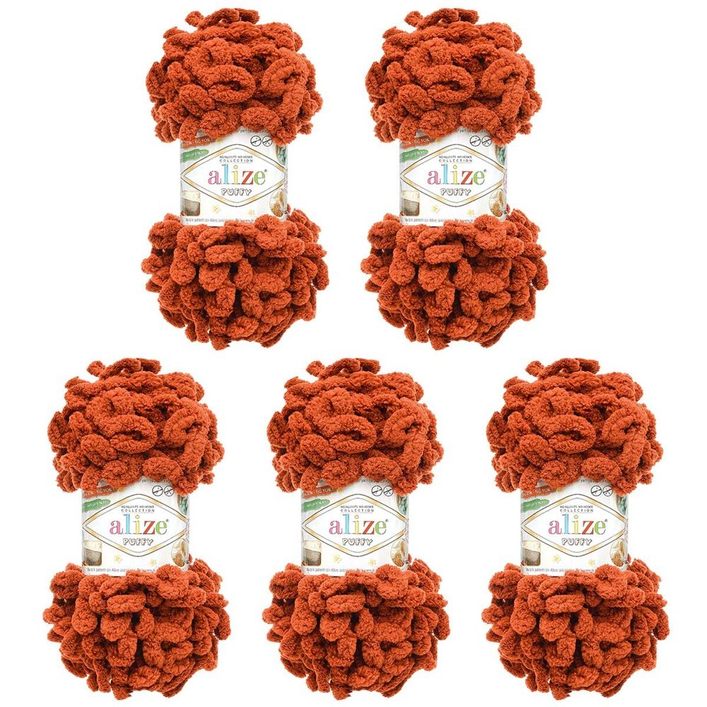 Пряжа Alize (Ализе) Puffy / уп.5 мот. по 100 г, 9м, 641 темно-рыжий