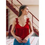 Пришивная кружевная аппликация 29х7 см, красный /TOS/