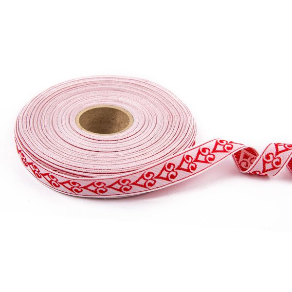 Лента (тесьма) жаккардовая 18.0 мм / 25±1 метров, рис.9797, белый/красный, Gamma С3771Г17 рис.9797