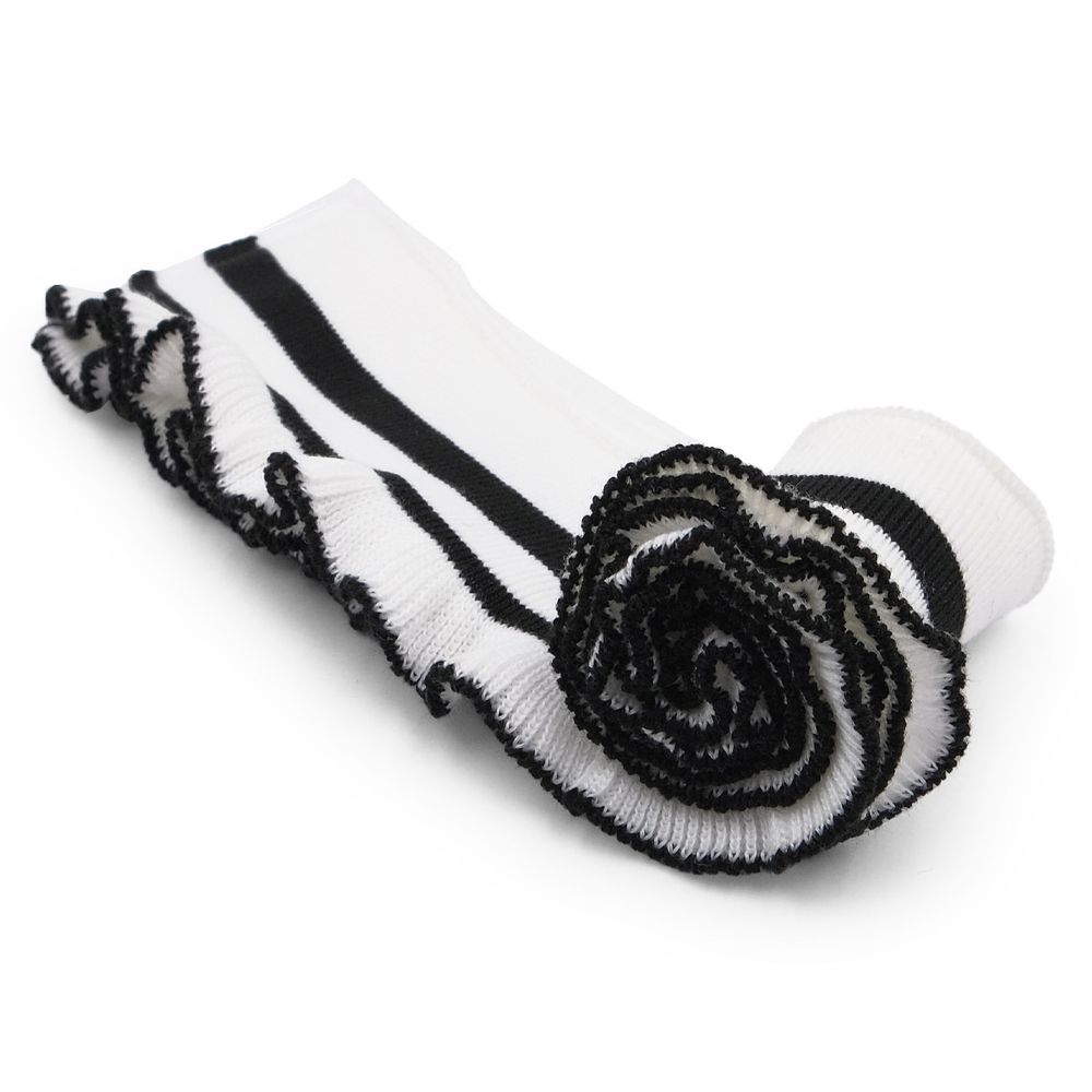 Подвяз (довяз) трикотажный с рюшами 6см, 1 метр, белый с черной полосой