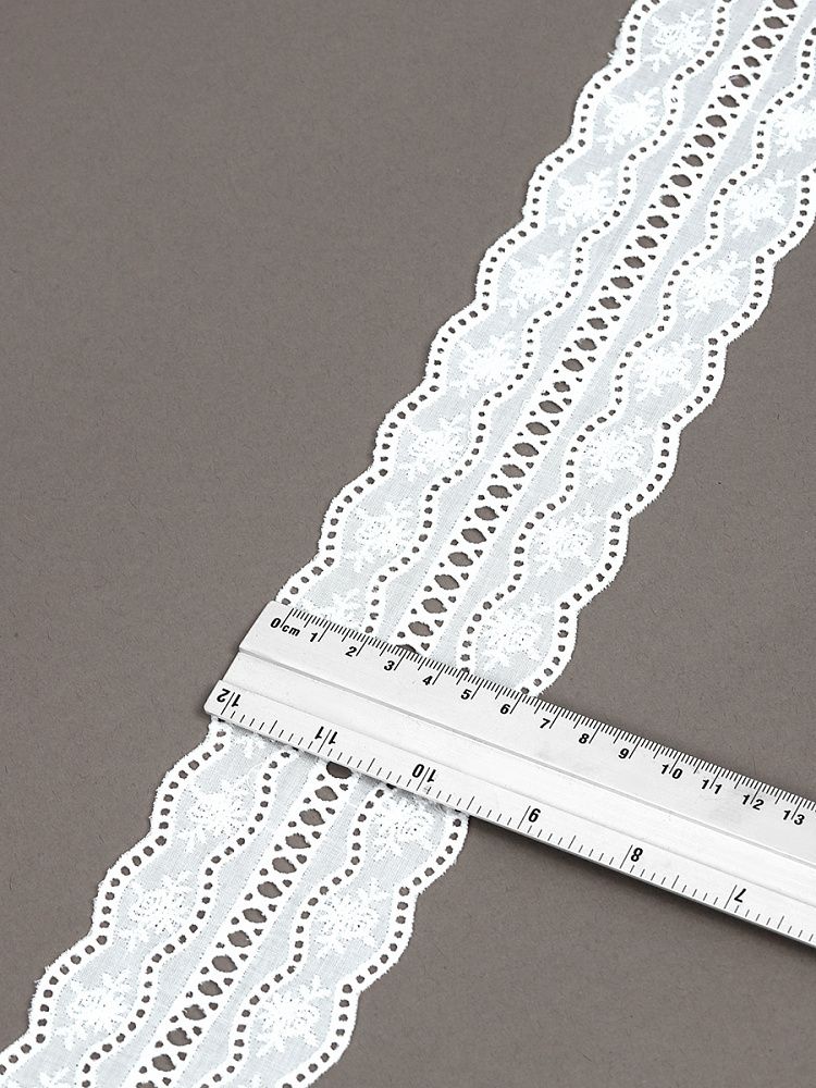 Кружево шитьё 70 мм / 2.7 метра, хлопок, TBY.0637, 01 белый