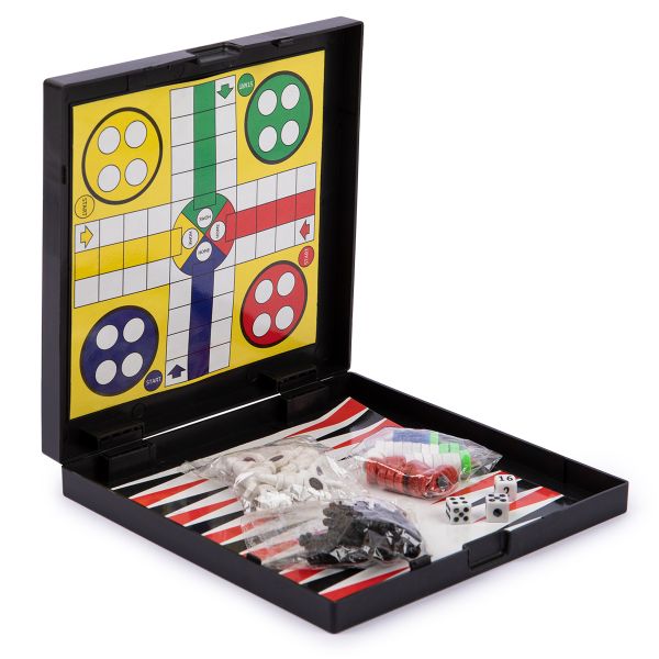 Игра настольная магнитная 5в1 Шашки, шахматы, лудо, змеи и лестницы, нарды, Delfbrick DLN-03