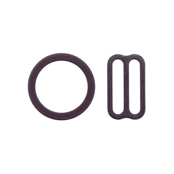 Набор фурнитуры для бюстгальтера металл (кольца ⌀14 мм + регуляторы 15 мм по 4 шт), 076 сливовое вино, 28793