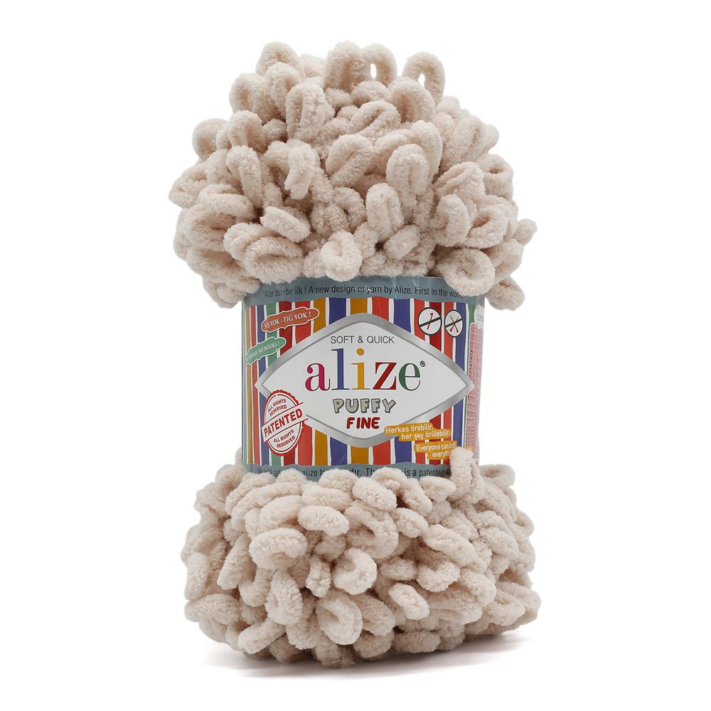Пряжа Alize (Ализе) Puffy Fine / уп.5 мот. по 100 г, 14м, 599 слоновая кость A