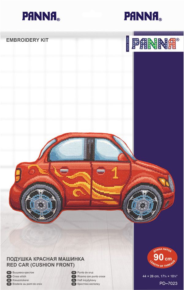 Набор для вышивания нитками Panna, Подушка Красная машинка, 44х26 см