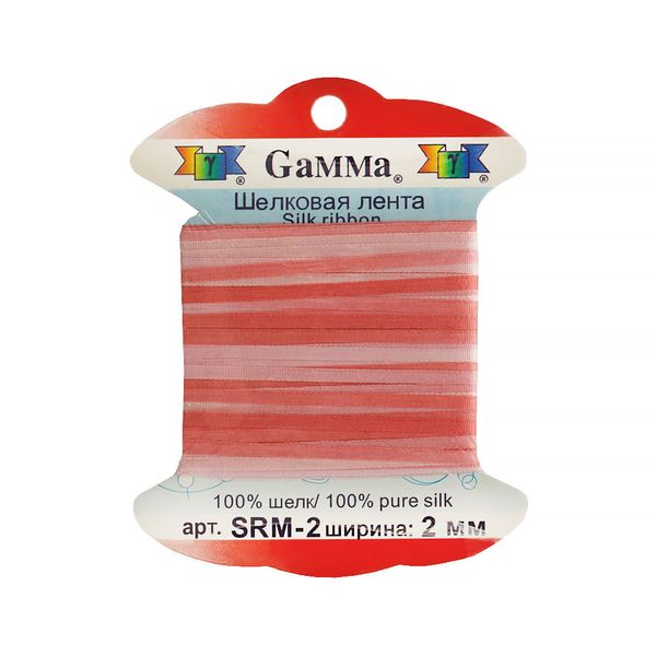 Лента (тесьма) шелковая 2.0 мм / 9.1±0.5 метров, M005 св.розовый/розовый, Gamma SRM-2