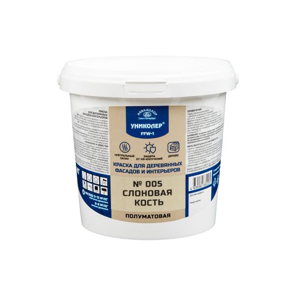 Краска для деревянных фасадов и интерьеров 1.86 л, № 005 Слоновая кость, Униколер FFW-1