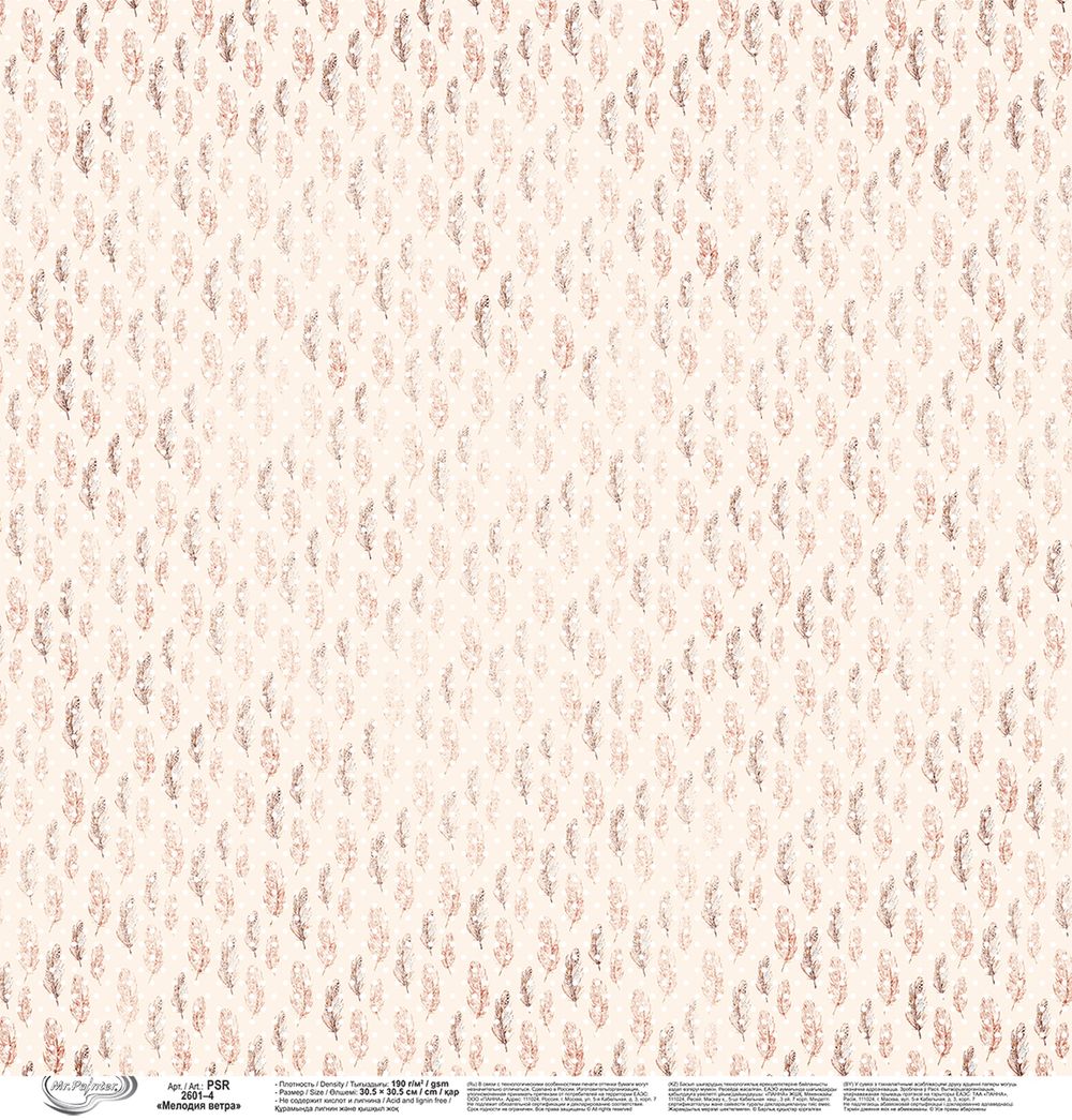 Бумага для скрапбукинга Мелодия ветра 190 г/м², 30.5х30.5 см, 10 шт, 4, Mr.Painter PSR 2601
