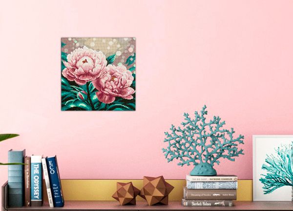 Алмазная (кристальная) мозаика Фрея ALPD-224, на подрамнике Пионы в цвету, 30х30 см