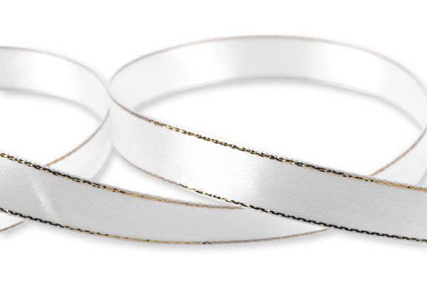 Лента атласная 2-сторонняя с метанитью 12.0 мм / 33±2 метра, №001 белый/золото, Gamma AL-12M