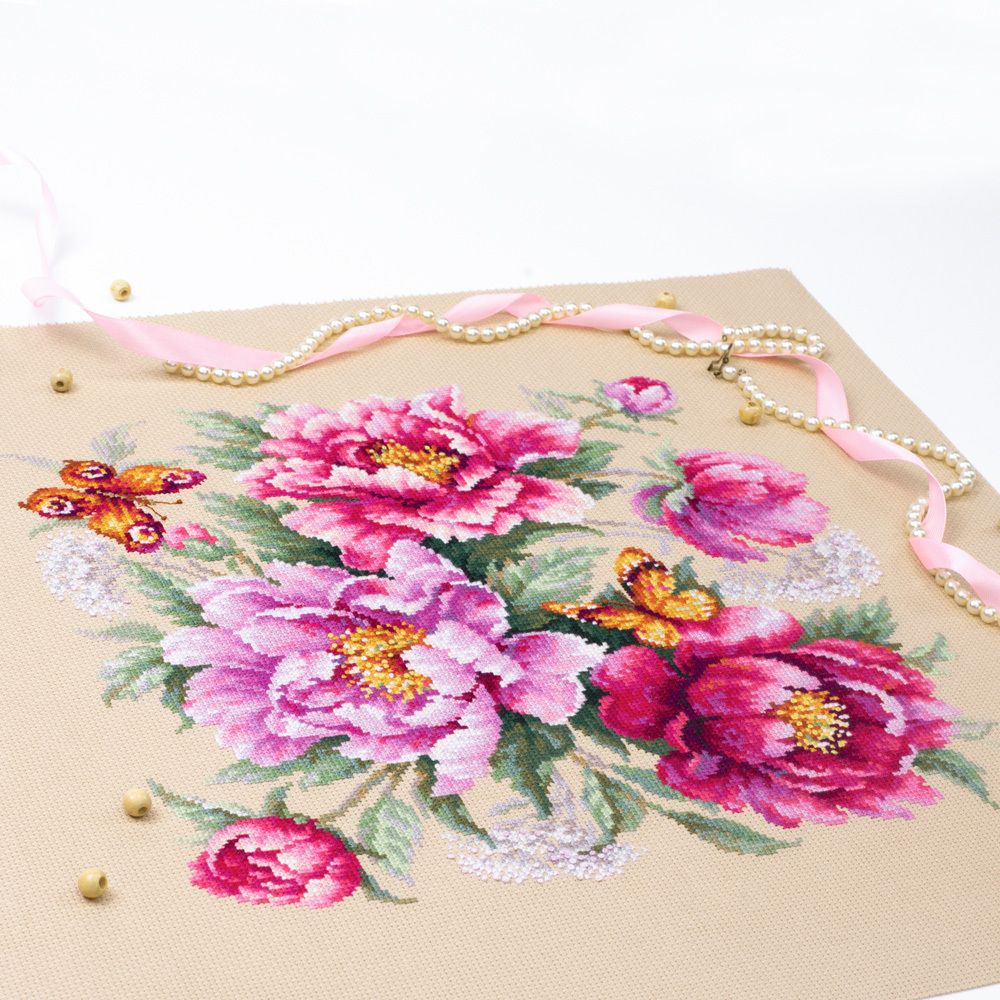 Набор для вышивания нитками Чудесная игла, Магия цветов. Пионы, 30х30 см