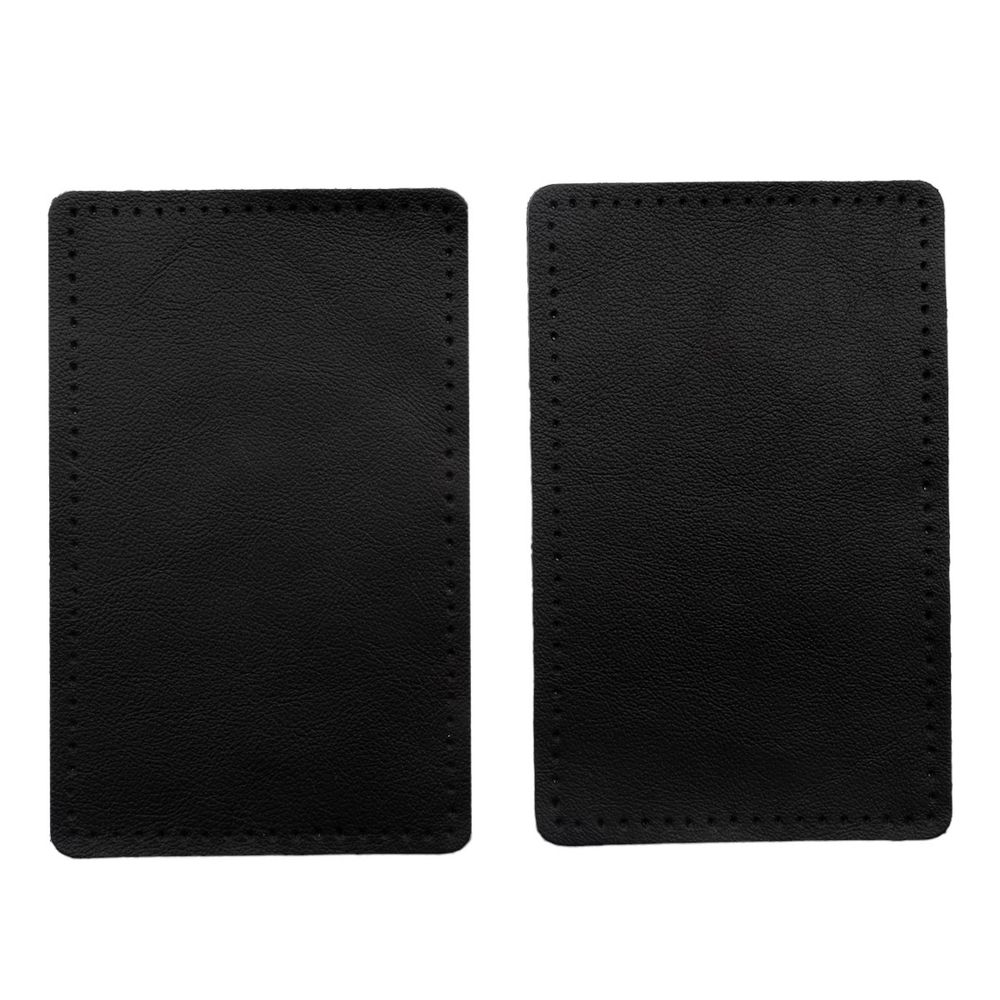 Заплатки пришивные из кожи, прямоугольник 8х12.7 см, с перфорацией, 2 шт, 100% кожа, 01 черный, 9123