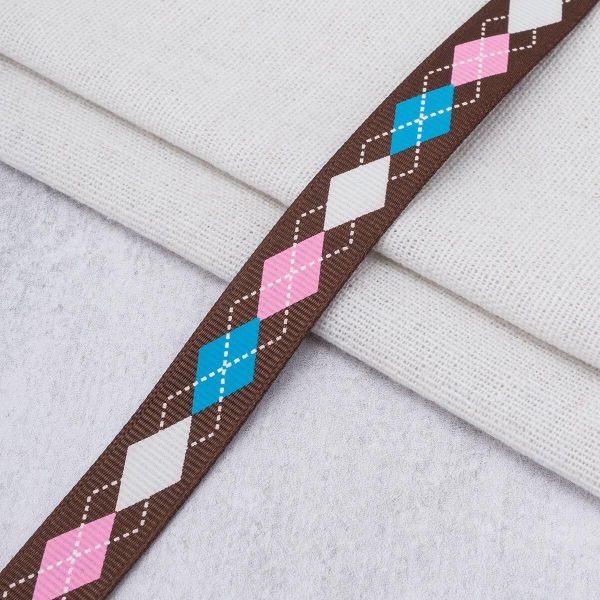 Лента репсовая (в рубчик) с рисунком 15.0 мм / 45.72 метра, ID 15132 цв.коричн, 24542