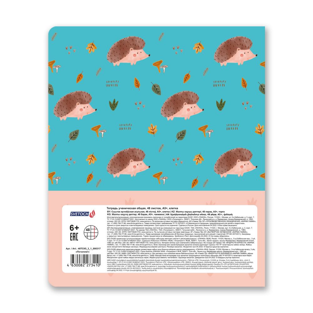 Тетрадь ученическая общая, A5+ 48 л. на скобе, белизна 100%, 10 шт, клетка, 000317 Почилим!, Светоч 48ТСК5_3_1