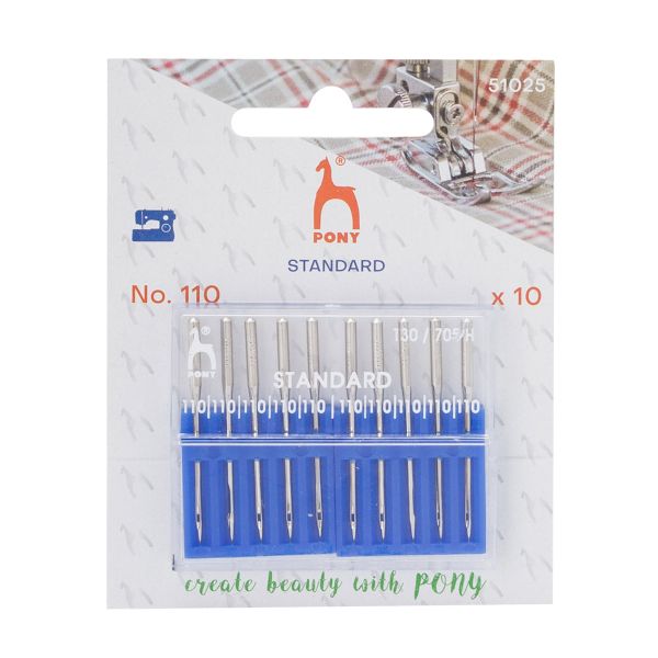 Иглы для швейных машин базовые универсальные 130/705 H, №110 с плоской колбой, 10 шт, Pony, 51025