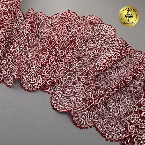 Кружево бельевое эластичное 225 мм / 3 м, 40992 цв.бордо+св.розовый, Kruzhevo