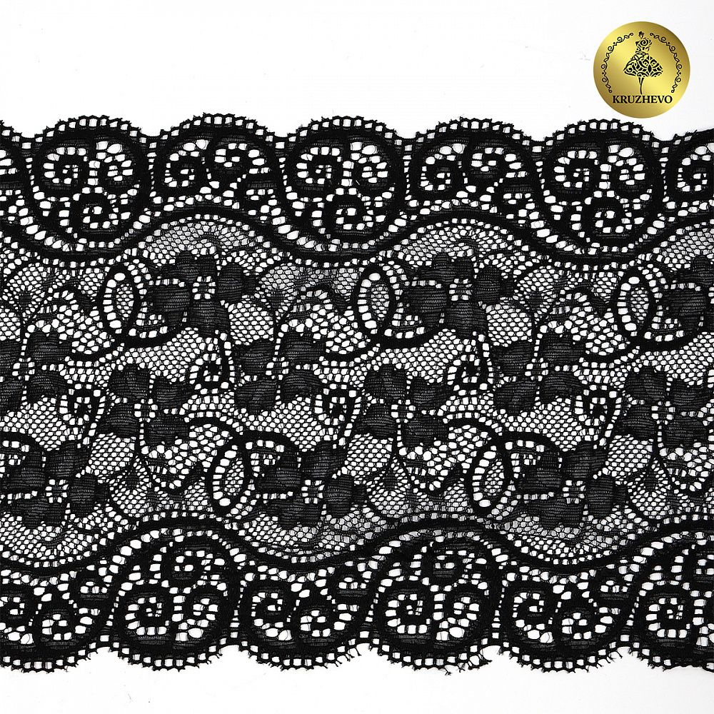 Кружево бельевое эластичное 180 мм / 25 м, YSTL00578, цв.02 черный, Kruzhevo