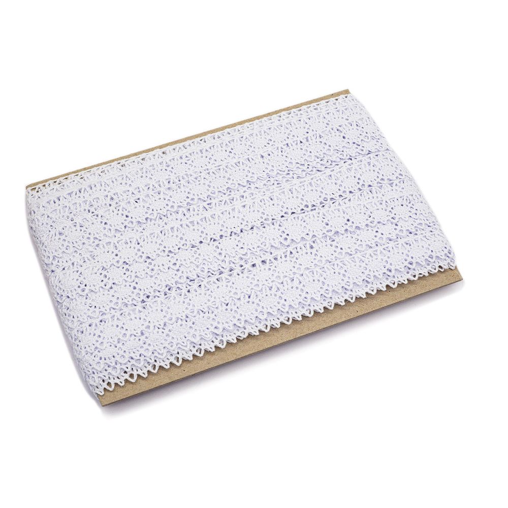 Кружево вязаное (тесьма) хлопковое 15 мм 25м одностор. (01 белый)