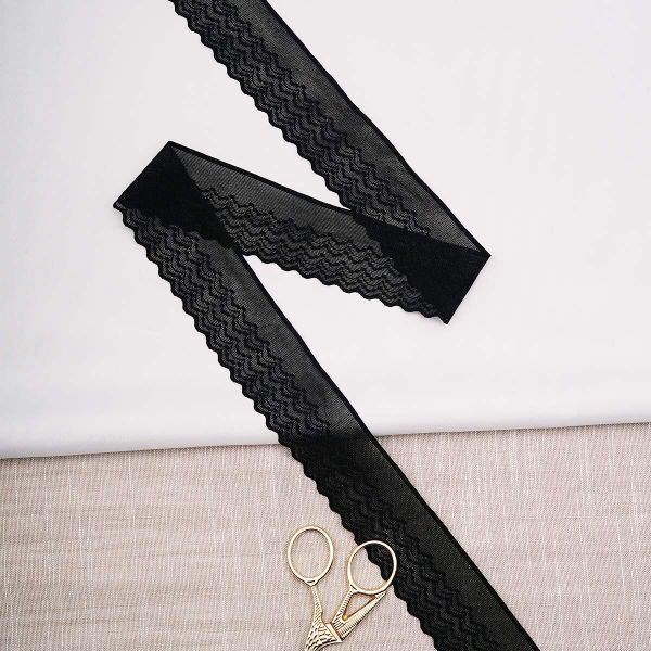 Кружево эластичное (стрейч) 40 мм / 13.72 метра, черный, 3AR3783