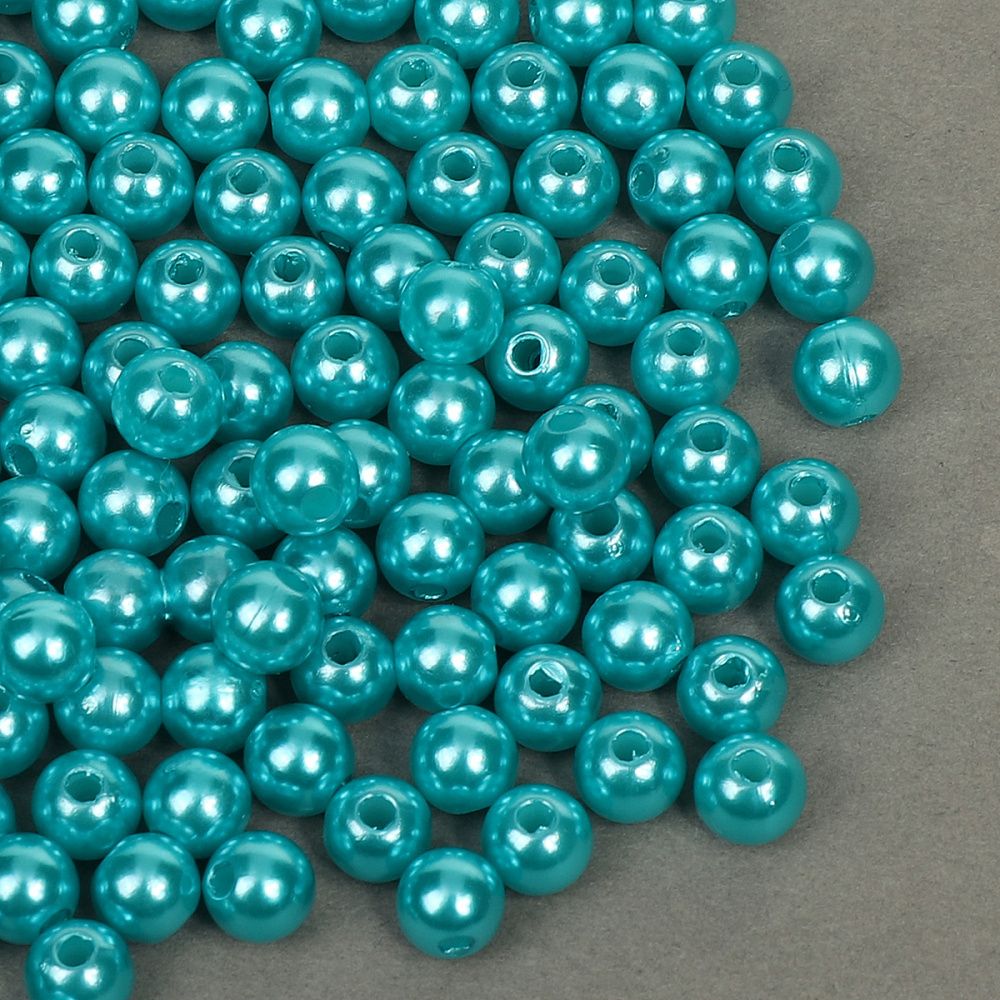 Бусины пластик (перламутр) ⌀6 мм, цв.099 яр.бирюзовый, уп.500г (4838 шт), Magic4Hobby
