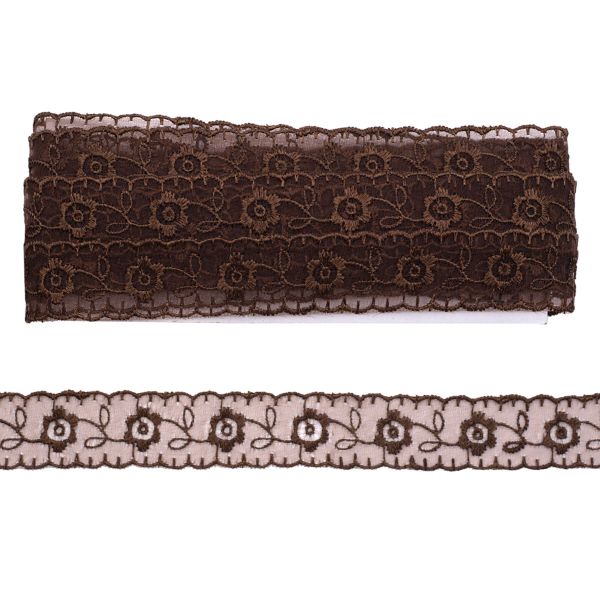 Кружево капроновое 22 мм / 6.8 м, (±4 см) 0574-1003, A754 коричневый