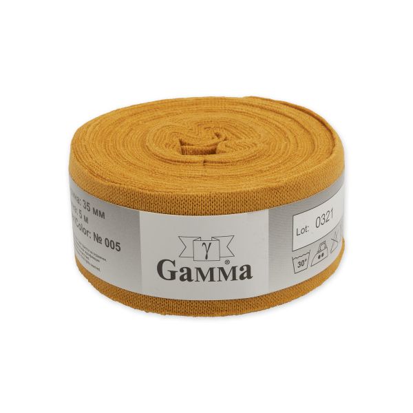 Косая бейка трикотажная 35 мм / 5 шт по 5 метров, (рибана), 005 горчичный, Gamma