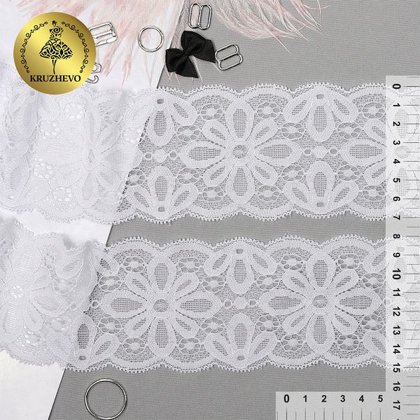 Кружево стрейч (эластичное) 70 мм / 5 метров, TBY.8030, цв.01 белый, Kruzhevo
