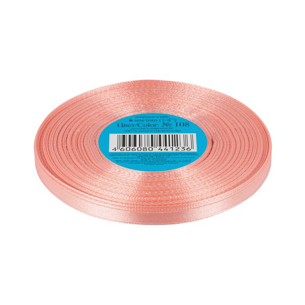 Лента атласная 1-сторонняя 6.0 мм / 33±2 метра, 108 персиковый, Gamma